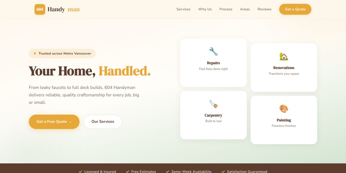 604 Handyman website design concept