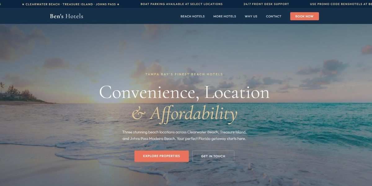 Ben's Hotels website design concept