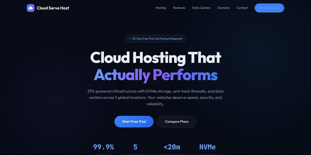 Cloud Serve Host website design concept