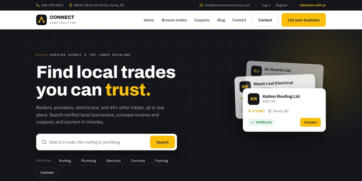 Connect Construction website design concept