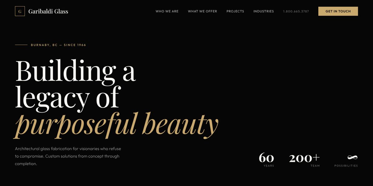 Garibaldi Glass website design concept