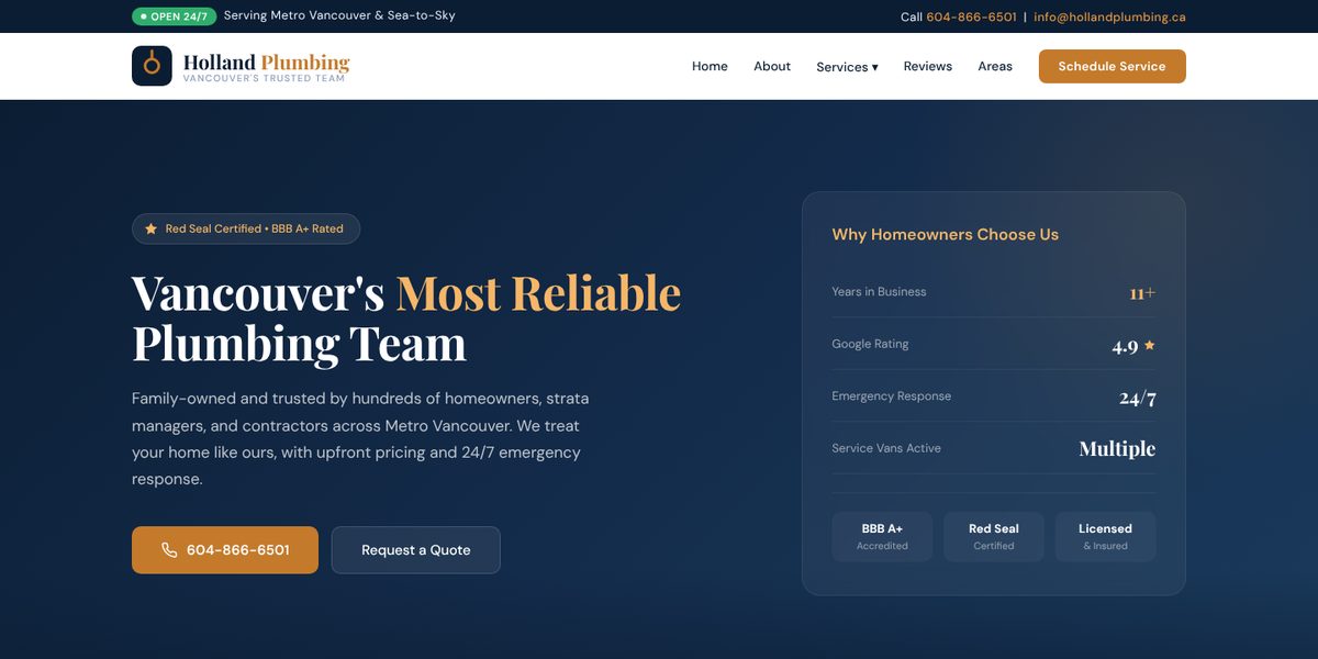 Holland Plumbing website design concept