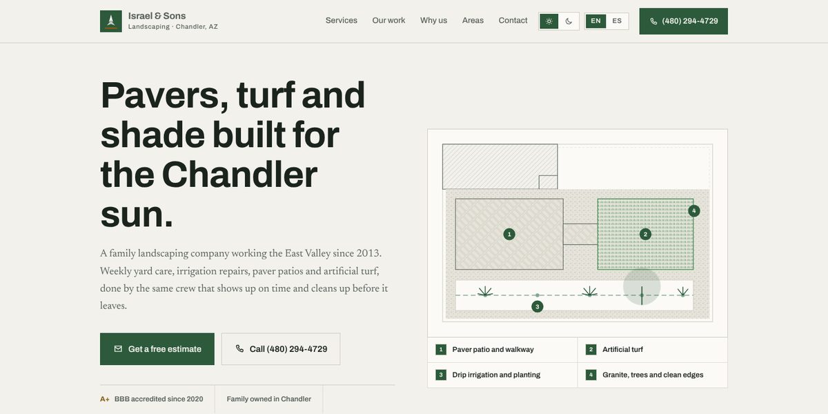 Israel & Sons Landscaping website design concept