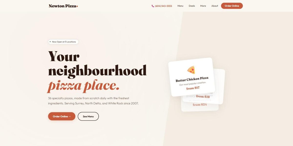 Newton Pizza website design concept