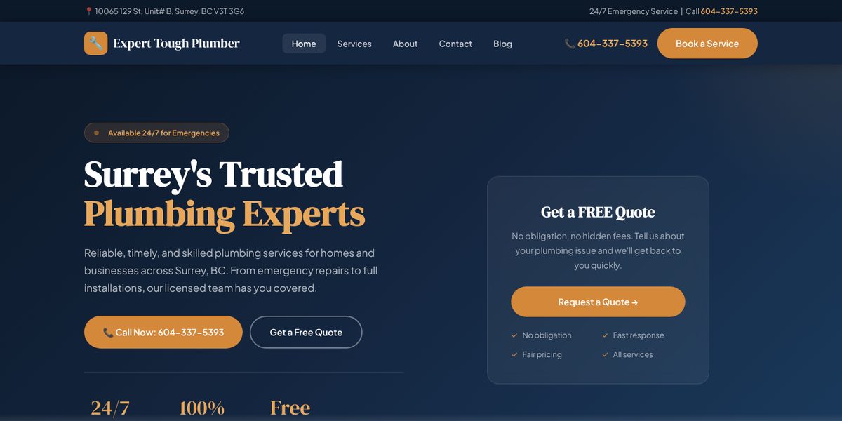 Expert Tough Plumber Surrey website design concept