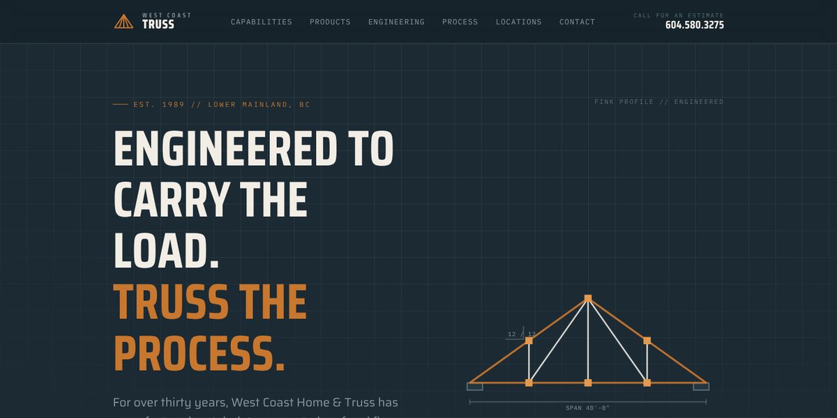 West Coast Truss website design concept